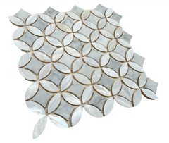 White Carrara with Mother of Pearl Flower Wall Floor Tile On Mosaic Sheet for Kitchen Backsplashes, Bathroom Shower, Spas, Pools
