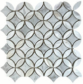 White Carrara with Mother of Pearl Flower Wall Floor Tile On Mosaic Sheet for Kitchen Backsplashes, Bathroom Shower, Spas, Pools