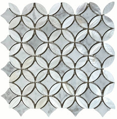 White Carrara with Mother of Pearl Flower Wall Floor Tile On Mosaic Sheet for Kitchen Backsplashes, Bathroom Shower, Spas, Pools