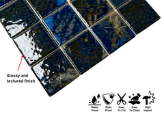 Storm Blue 3x3 Square Wavy Porcelain Mosaic Wall Floor Tile for Kitchen Backsplash, Pool Tile, Bathroom Wall, Accent Wall