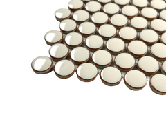 Vanilla Latte Penny Round Glossy Porcelain Mosaic Floor and Wall for Backsplash Tile, Bathroom Tile, Kitchen Backsplash on 12x12 Mesh for Easy Installation