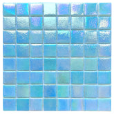 Light Blue Square 1-1/2 Recycled Glass Wall and Floor Tile for Kitchen Backsplash, Pool Tile, Bathroom Wall, Accent Wall