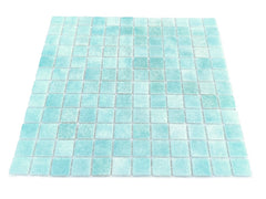 Mint Blue Recycled Glass Mosaic Floor Wall Tile Square 7/8 Inch Pattern for Kitchen Backsplash, Swimming Pool Tile, Bathroom Wall, Accent Wall
