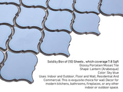 Tenedos Santorini Sky Blue Lantern Porcelain Glossy Mosaic Wall Tile (Box of 10 Sheets)