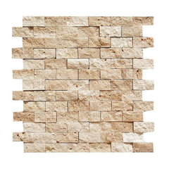 Tenedos Light 1x2 Splitface Travertine Mosaic Wall Tile Kitchen Backsplash, Accent Wall, Fireplace Surround