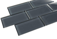 Dark Gray Glossy Subway Glass Mosaic Tiles
