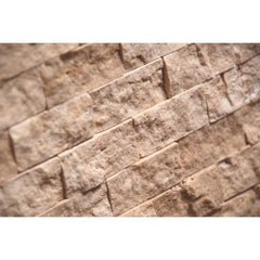 Tenedos Light 1x2 Splitface Travertine Mosaic Wall Tile Kitchen Backsplash, Accent Wall, Fireplace Surround