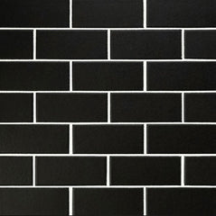 Black Subway Brick 2" X 4" Porcelain Tile, Wall Tile, Backsplash Tile, Bathroom Tile on 12x12 Mesh for Easy Installation