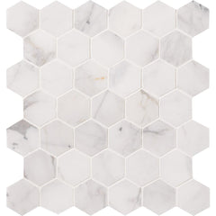 MSI Calacatta Cressa Hexagon 12 in. x 12 in. x 10mm Honed Marble Mesh-Mounted Mosaic Tile (9.8 sq. ft. / case)