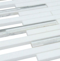 Bright White Matte Random Brick Pattern Marble Stone Tiles