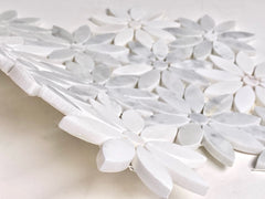 Carrara and Thassos Daisy Flower Marble Mosaic - Polished Stone Accent for Kitchen, Bathroom & Fireplace (1 Sheet)