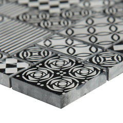 MSI Tetris Nero Encaustic 12 in. x 12 in. x 10mm Honed Marble Mesh-Mounted Mosaic Tile (9.7 sq. ft. / case)