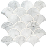 MSI Calacatta Blanco Scallop 12.8 in. x 10.43 in. x 10mm Polished Marble Mesh-Mounted Mosaic Tile