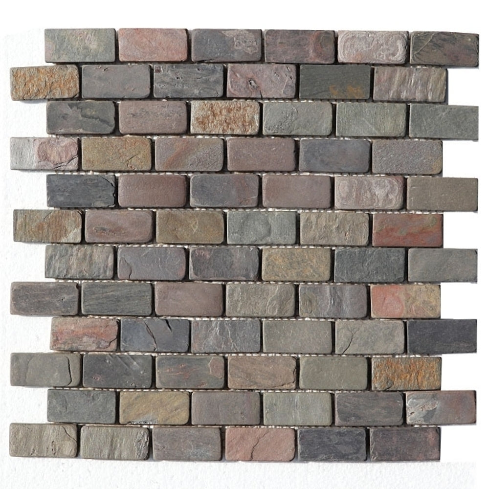 Peacock Slate Multi Classic Rust Brick 1x2 Gauged Tumbled Floor Wall Tile for Kitchen Backsplash, Bathroom Shower, Pool Tile, Fireplace Surround, Exterior Outdoor