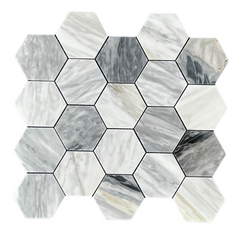 Tenedos Hematite Calacatta Hexagon Polished Marble Mosaic Tile