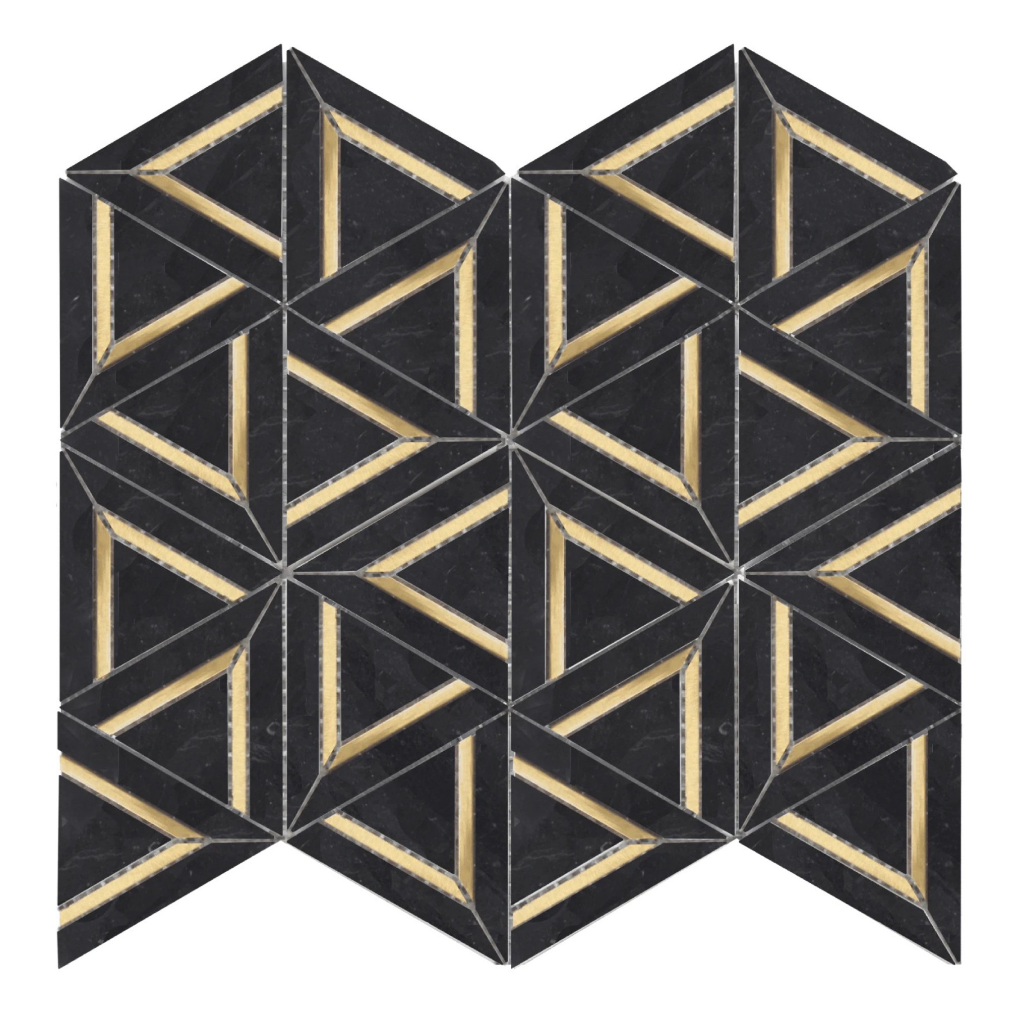 Nero Marquina Metal 12x14 Mosaic Tile – Black Marble Look Triangle Geometric 3D Hexagon Pattern with Gold Inlay for Kitchen Backsplash & Bathroom Wall