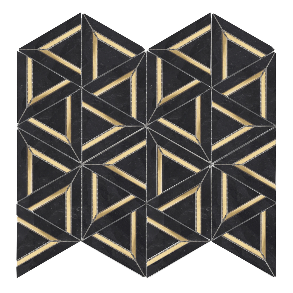 Nero Marquina Metal 12x14 Mosaic Tile – Black Marble Look Triangle Geometric 3D Hexagon Pattern with Gold Inlay for Kitchen Backsplash & Bathroom Wall