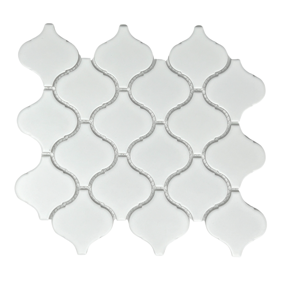 Tenedos Snowy Glossy  Arabesque Porcelain Patterned Look Wall Tile-1 piece