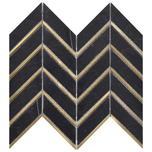 Tenedos HTCRC 12 x 12 Inch Nero Arrow Metal Mosaic Tile – Black Marble Look Chevron Pattern with Gold Metal Inlay, Luxury Wall Backsplash Bathroom Shower Accent Tile