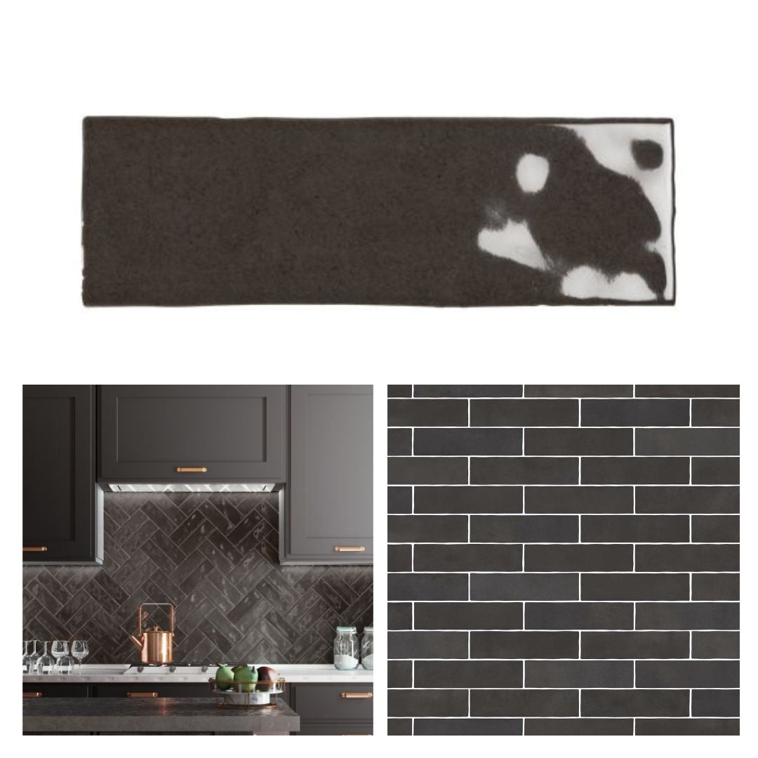 Tenedos HTC184 Ceramic Subway Wall Tile Handmade Look Glossy Glaze for Backsplash Kitchen, Bathroom Shower, Accent Wall (1, Espresso Rich)