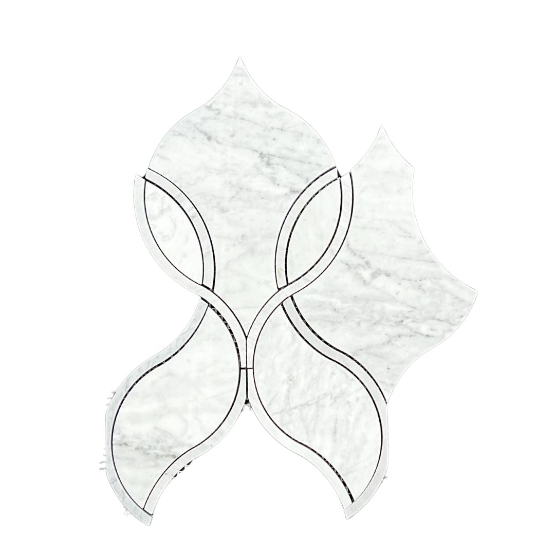 Tenedos HTC189 Silver Wave Ellipse Polished Marble Mesh-Mounted Mosaic Tile