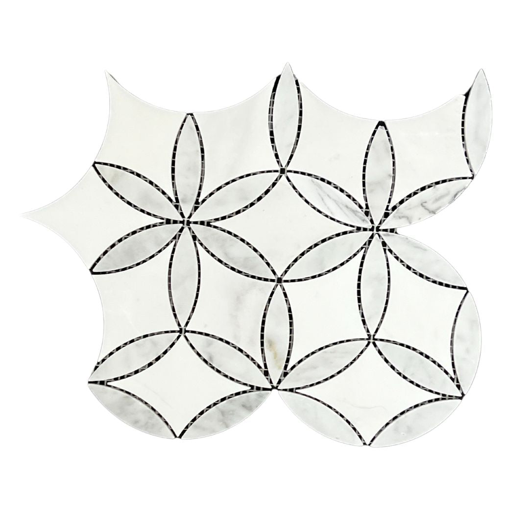 Tenedos HTC191 Snow Petal Polished Marble Mesh-Mounted Mosaic Tile