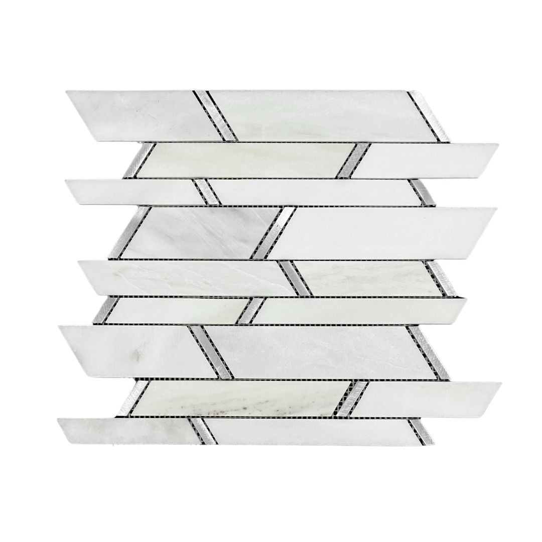 Tenedos HTC187 Aurora Luxe Chevron Silver Stone Metal Wall Tile (1 pcs)