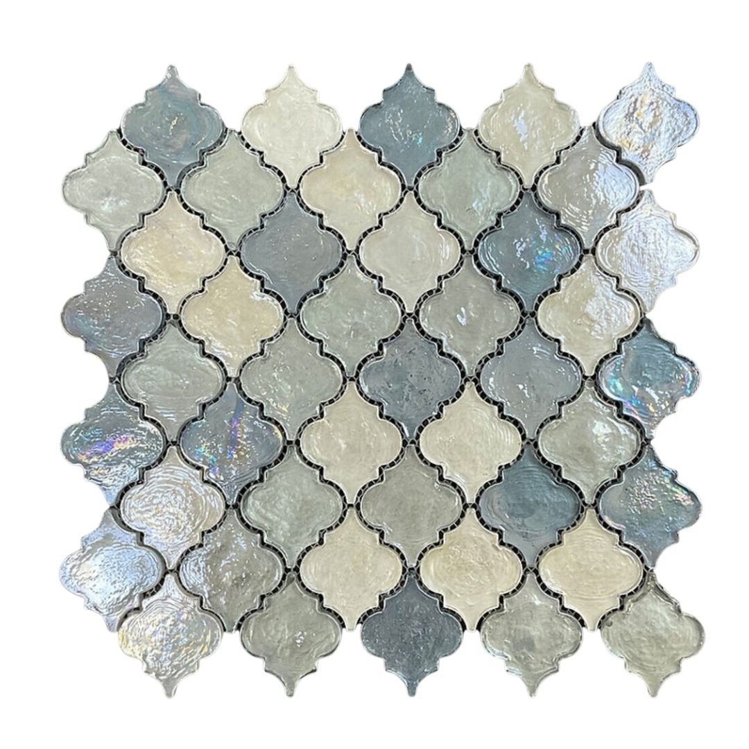 Casablanca Lantern 2x2 Glitter Glowing Blue Grey Glass Mosaic Wall Pool Tile for Kitchen Backsplash, Bathroom Shower, Accent Decor