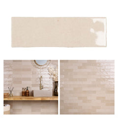 Tenedos HTC184 Ceramic Subway Wall Tile Handmade Look Glossy Glaze for Backsplash Kitchen, Bathroom Shower, Accent Wall (1, Ivory Mist)