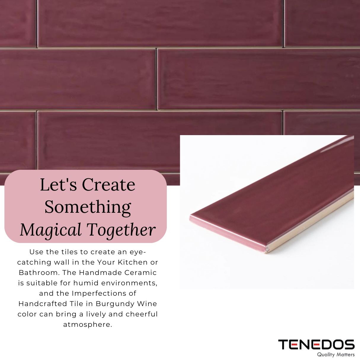 Tenedos Burgundy Purple Handmade Ceramic Subway 3x12 Wall Tile Backsplash Gloss Finish 3 Inch X 12 Inch for Kitchen, Bathroom Shower, Accent Decor, Fireplace