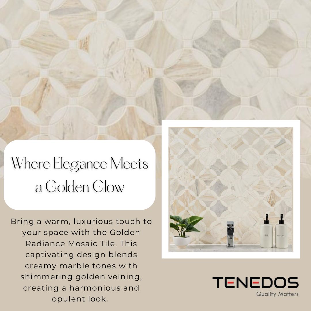 Tenedos HTC188 Golden Radiance Polished Marble Mesh-Mounted Mosaic Tile