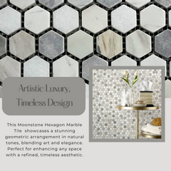 Tenedos Moonstone Hexagon 1 in. Multi Finish Marble Mosaic Tile- 1 piece