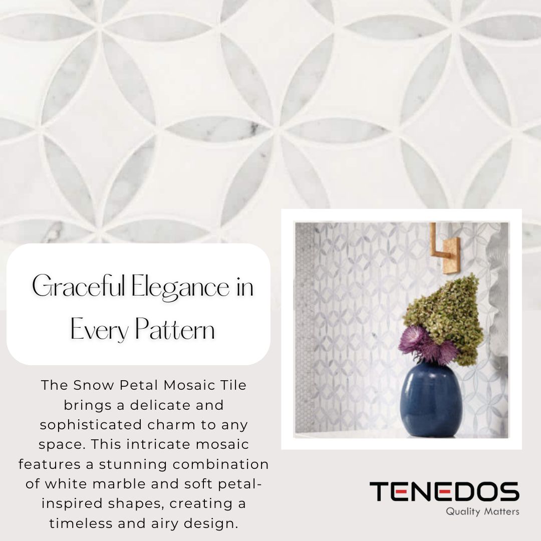 Tenedos HTC191 Snow Petal Polished Marble Mesh-Mounted Mosaic Tile