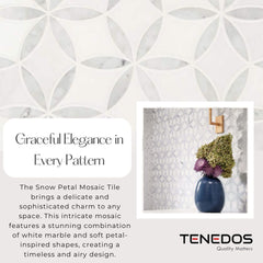 Tenedos HTC191 Snow Petal Polished Marble Mesh-Mounted Mosaic Tile
