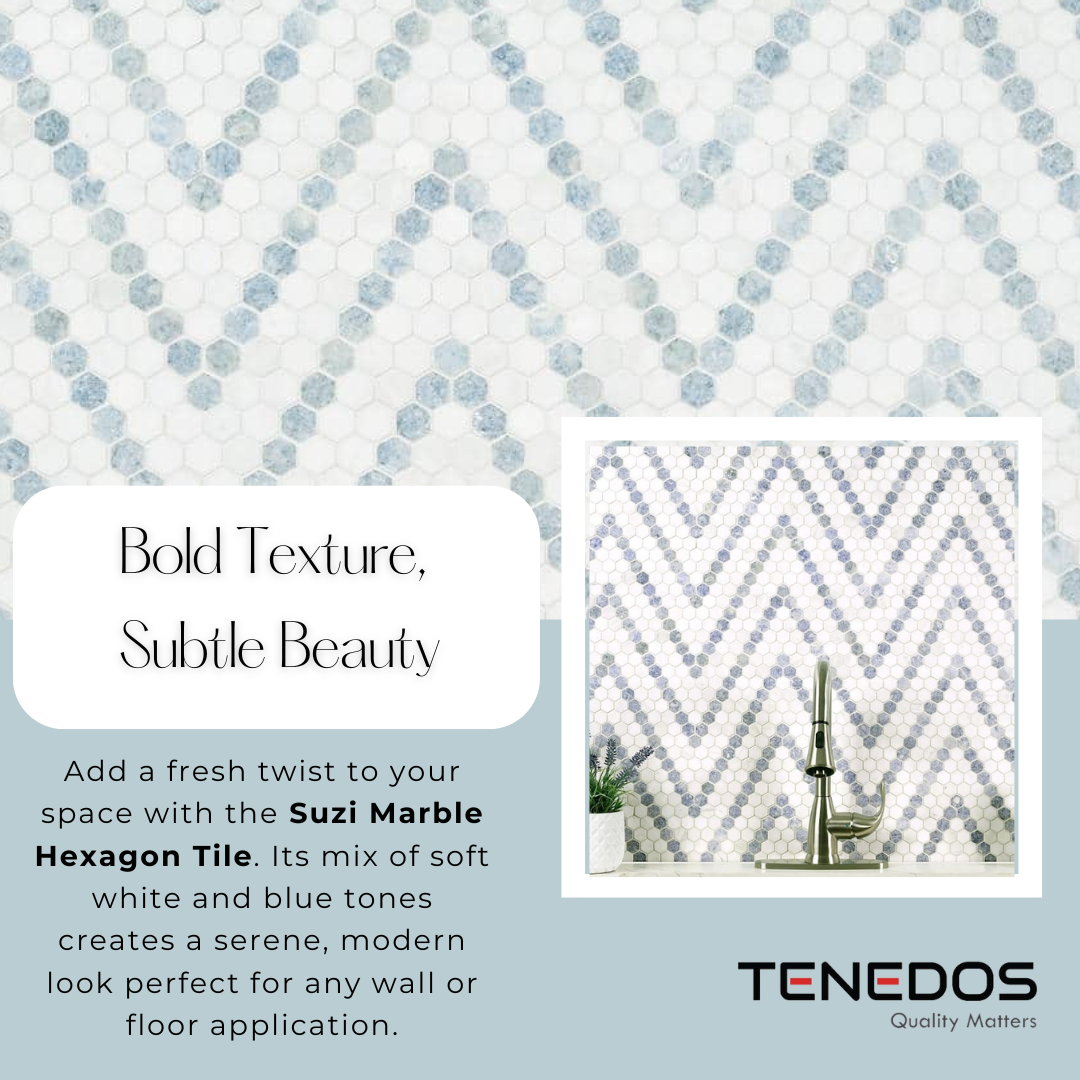 Tenedos Suzi Marble Hexagon Polished Marble Mesh-Mounted Mosaic Tile