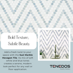 Tenedos Suzi Marble Hexagon Polished Marble Mesh-Mounted Mosaic Tile