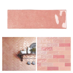 Tenedos HTC184 Ceramic Subway Wall Tile Handmade Look Glossy Glaze for Backsplash Kitchen, Bathroom Shower, Accent Wall (1, Blush Rose)