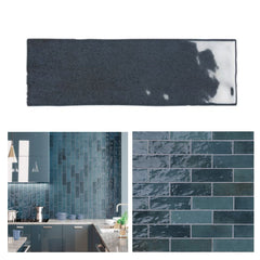 Tenedos HTC184 Ceramic Subway Wall Tile Handmade Look Glossy Glaze for Backsplash Kitchen, Bathroom Shower, Accent Wall (1, Midnight Blue)