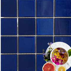 Tenedos 3x3 Cobalt Blue Square Pattern Porcelain Mosaic Floor Wall Pool Tile On Mesh Mounted For Kitchen Backsplash, Bathroom Shower, Accent Decor