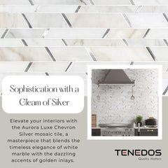 Tenedos HTC187 Aurora Luxe Chevron Silver Stone Metal Wall Tile (1 pcs)