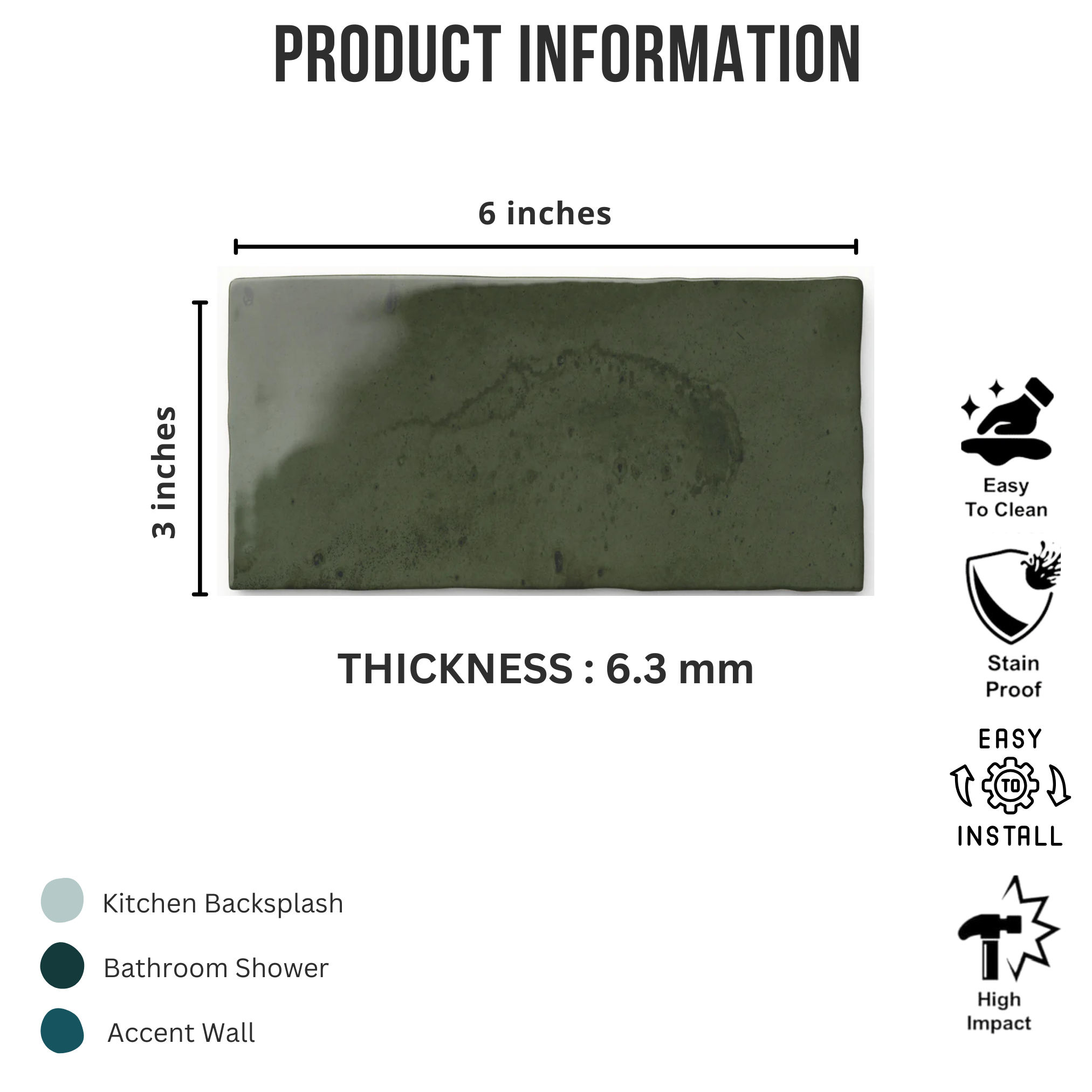 Tenedos HTCRC 3x6 Glossy Ceramic Wall Tile – Modern Graphic Subway Tile for Kitchen Backsplash and Bathroom Walls