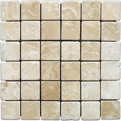 Durango Cream Travertine 2x2 Tumbled Mosaic Floor Wall Tile