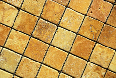 Gold Yellow 2x2Tumbled Travertine Mosaic Wall Floor Tile Backsplash Mesh Mounted