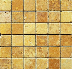 Gold Yellow 2x2Tumbled Travertine Mosaic Wall Floor Tile Backsplash Mesh Mounted