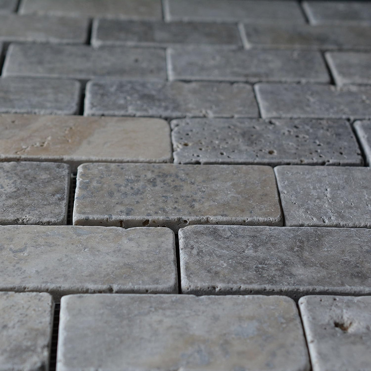 Silver Travertine 2x4 Tumbled Mosaic Wall Tile - Lot of 10 Sheets