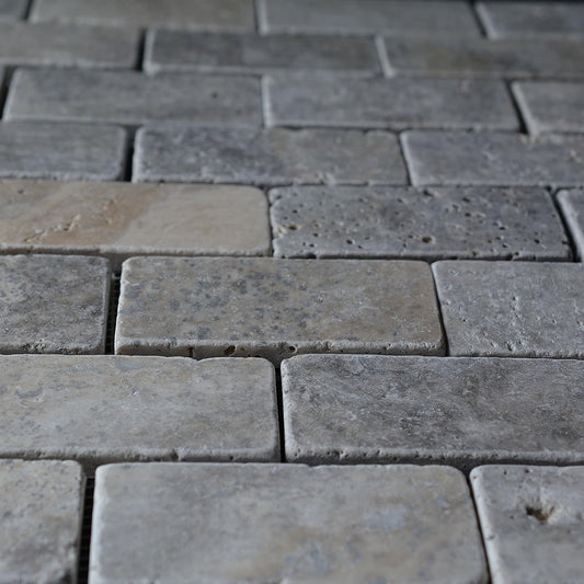 Silver Travertine 2x4 Tumbled Mosaic Wall Tile - Lot of 10 Sheets