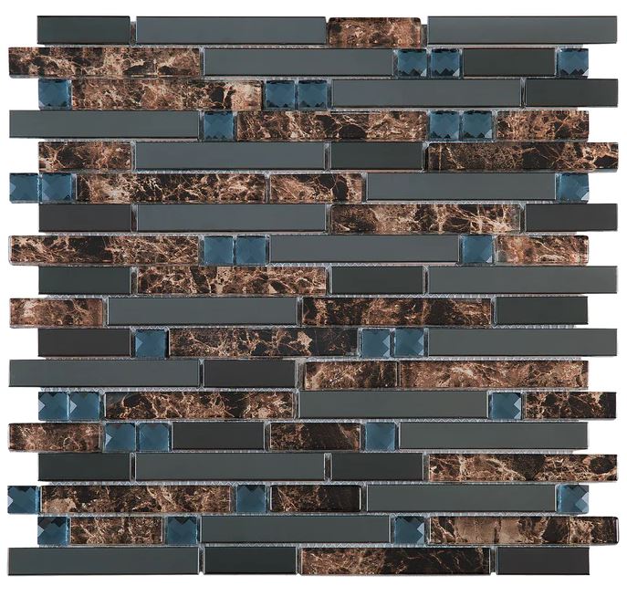 Dark Emperador and Stainless Steel Luxury Diamond Glass Mosaic Tiles