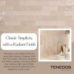 Tenedos HTC184 Ceramic Subway Wall Tile Handmade Look Glossy Glaze for Backsplash Kitchen, Bathroom Shower, Accent Wall (1, Ivory Mist)