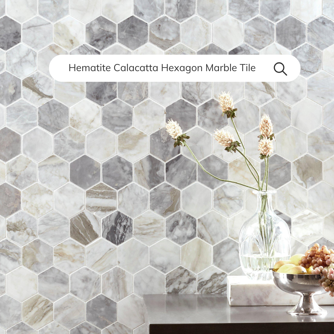 Tenedos Hematite Calacatta Hexagon Polished Marble Mosaic Tile