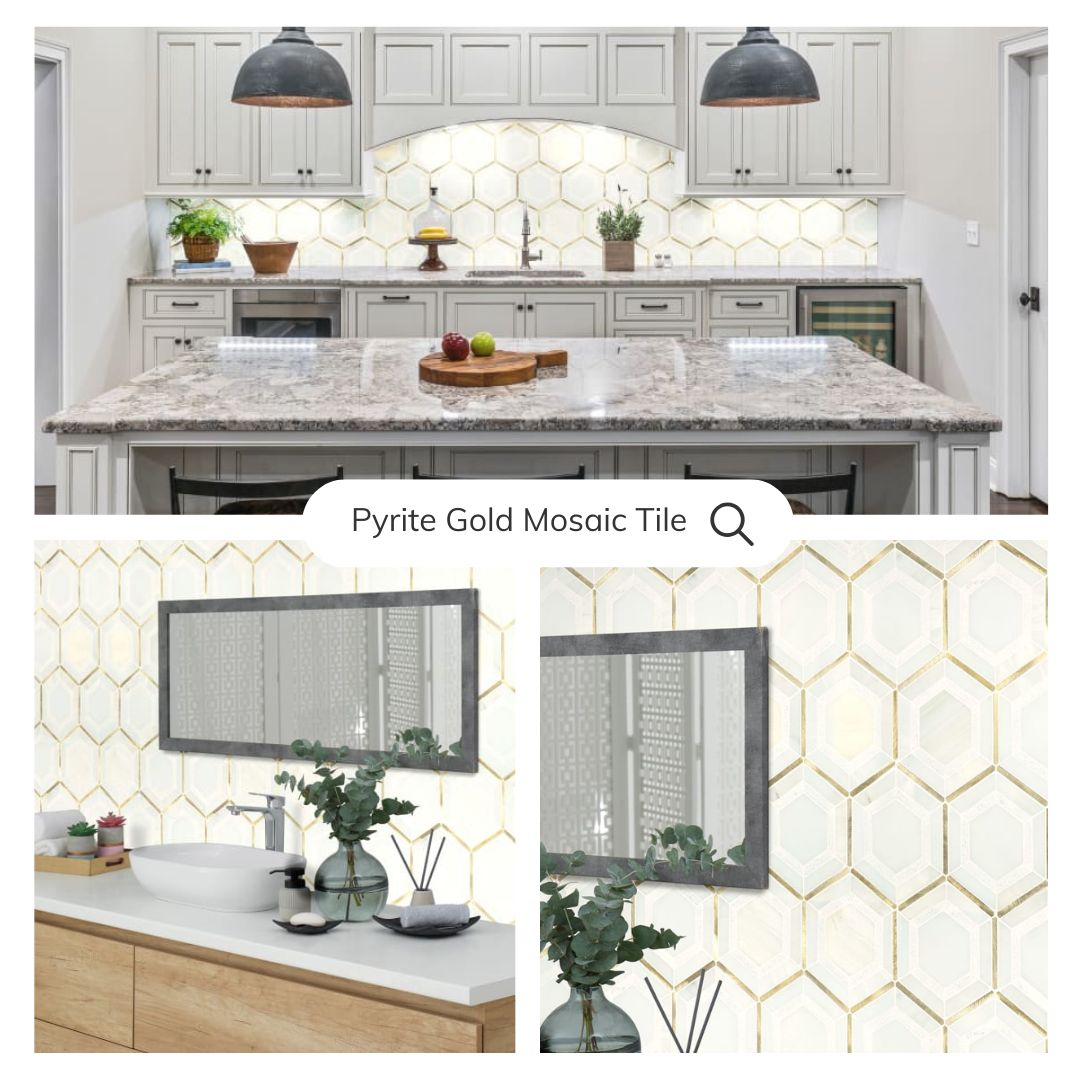 Tenedos HTC151 Pyrite Stone Metal Blend Mesh Mounted Mosaic Tile 10.83 in. x 12.44 in. x 8mm (0.94 sq. ft/Case) (Gold)